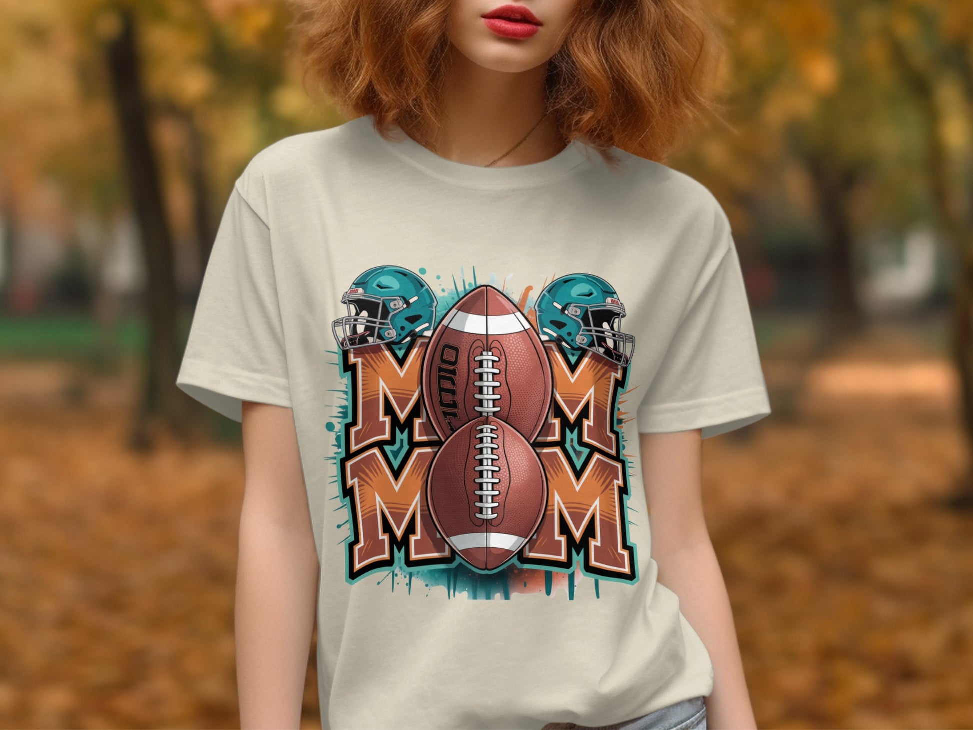 Football MOM Helmet Graphic Printed T-shirt product