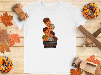 Pumpkin Faces in Wooden Basket with Pops T-Shirt