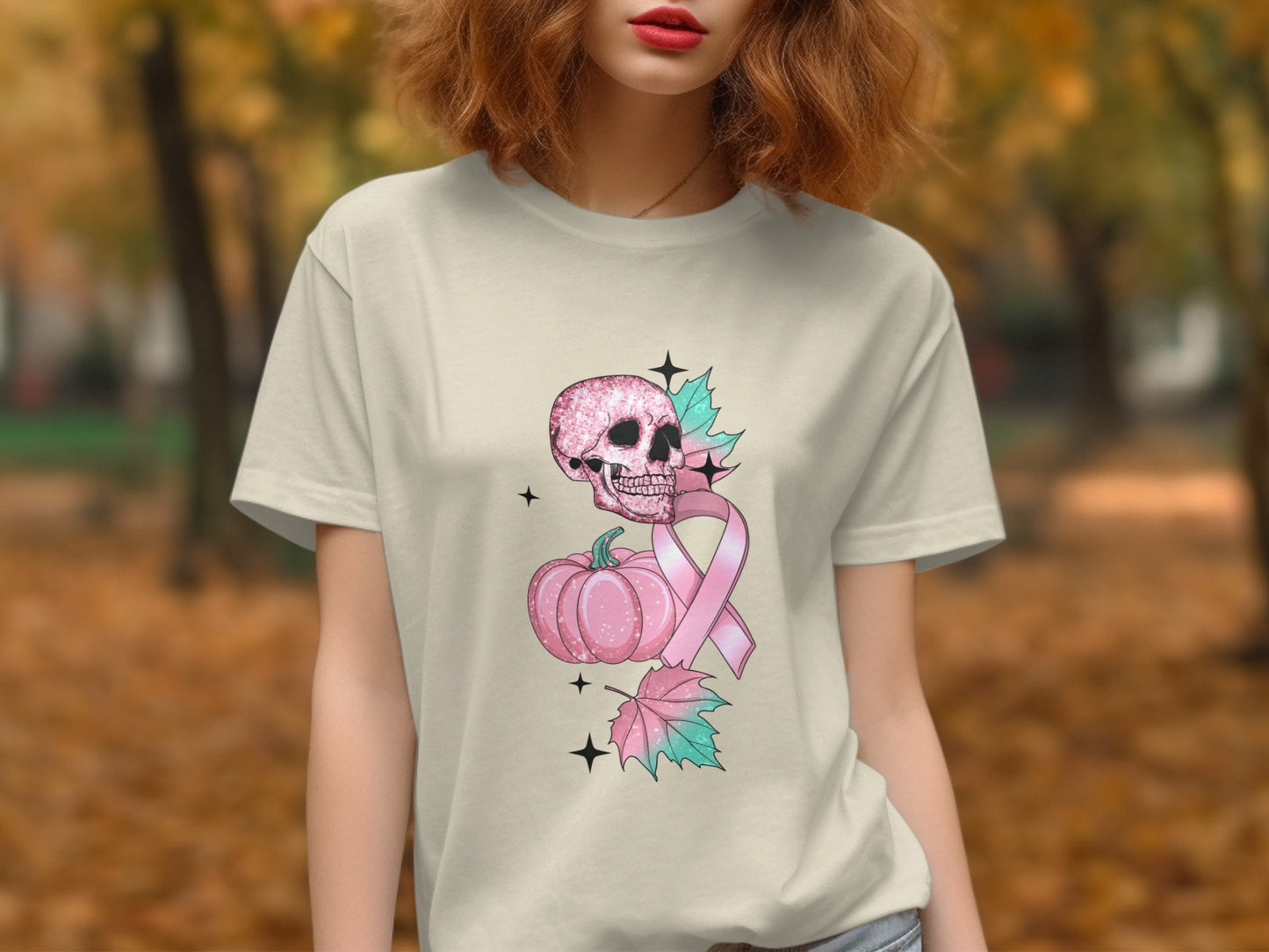 Pink Glitter Skull with Pumpkin T-Shirt product type