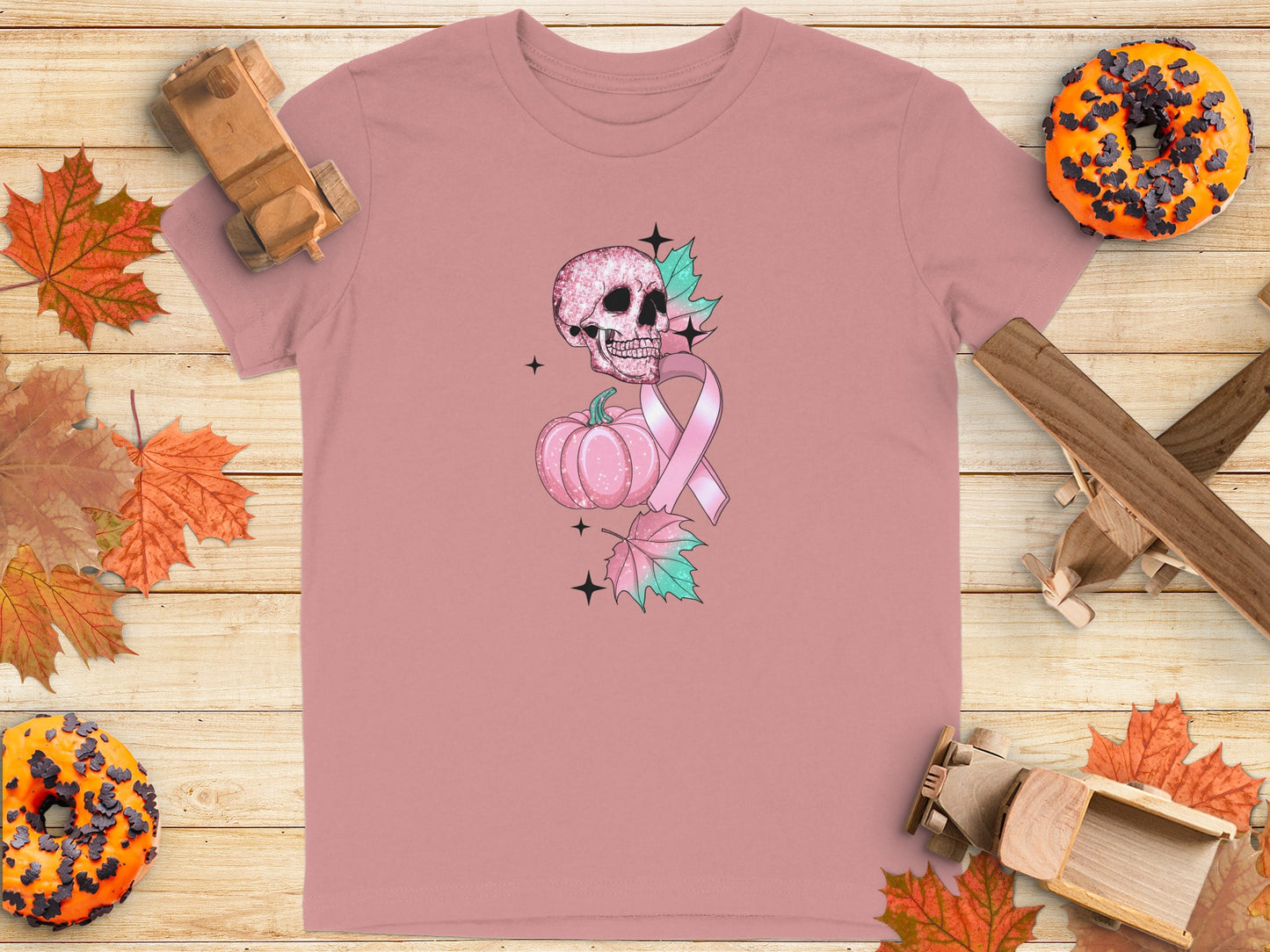 Pink Skull with Pumpkin and Ribbon Graphic Shirt product