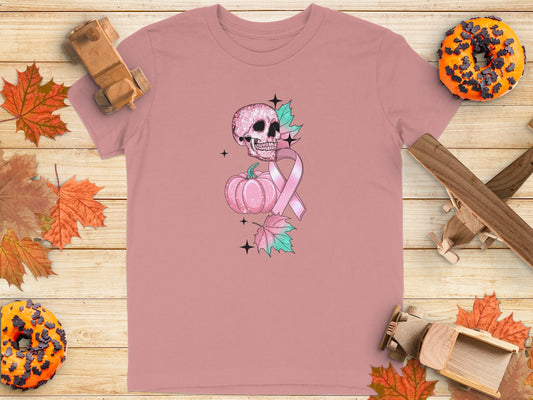 Pink Skull with Pumpkin and Ribbon Graphic Shirt product