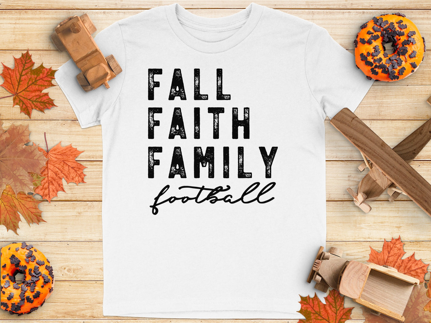 Fall Faith Family Football Tee product