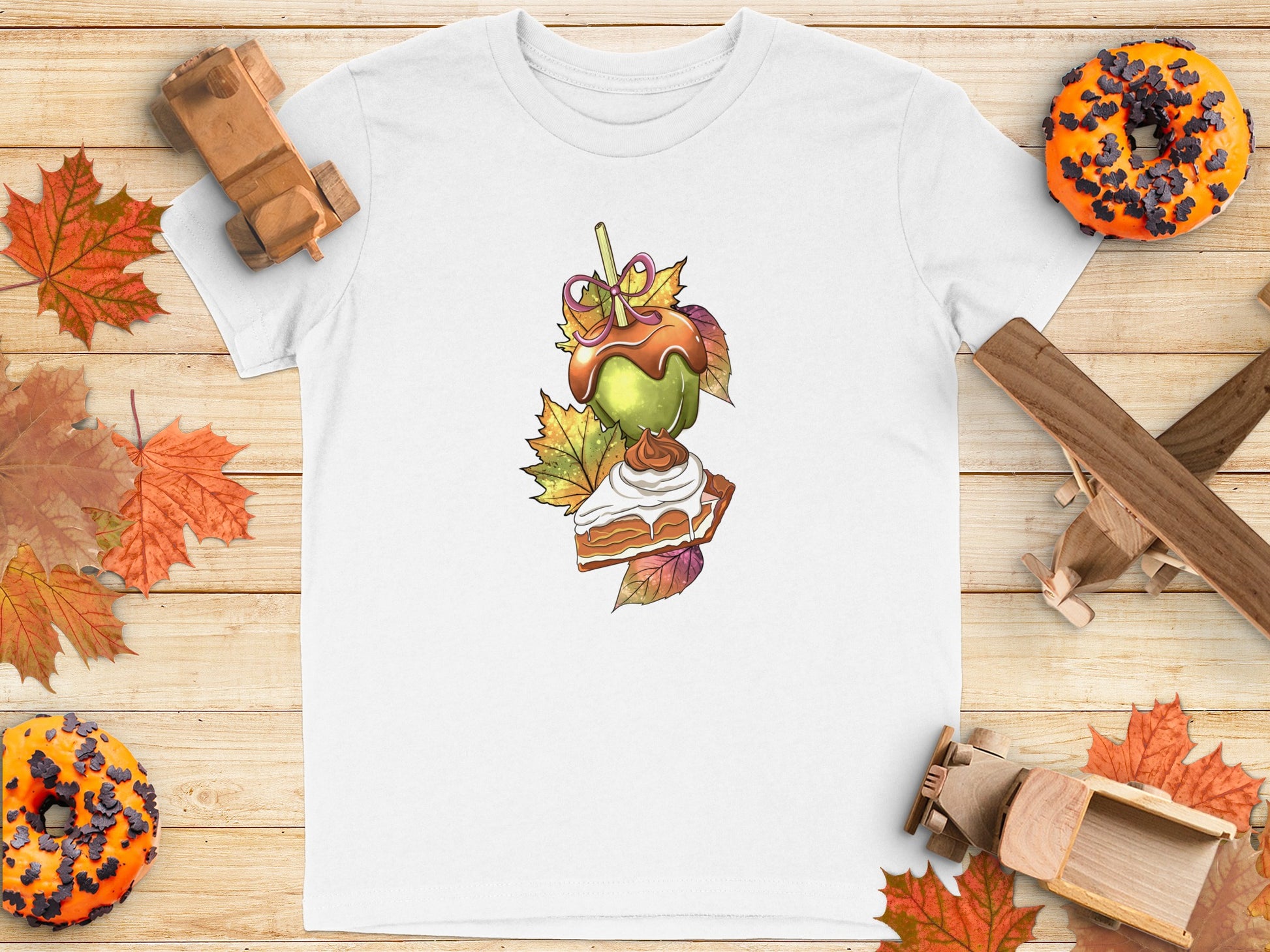 Autumn Themed Apple and Maple Leaves T-Shirt product