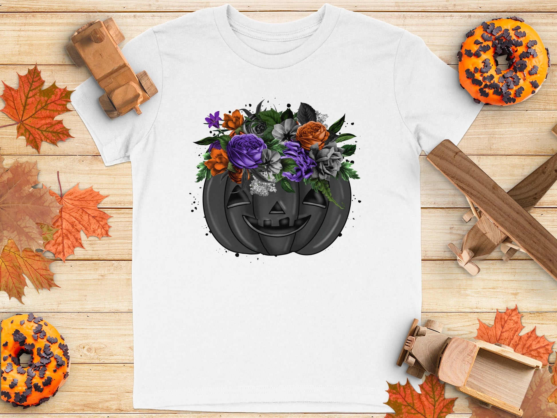 Halloween Floral Black Pumpkin T-Shirt product