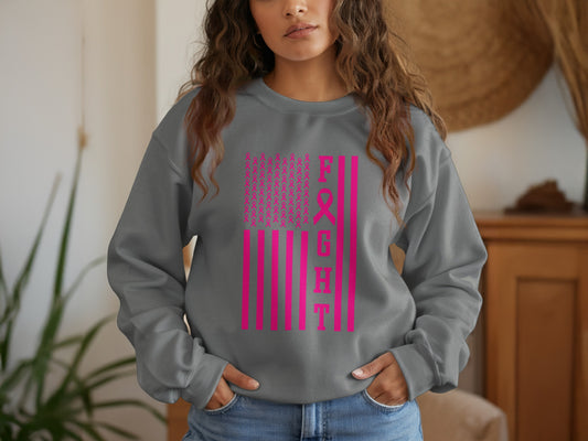 Breast Cancer Fight Flag Design Gray Sweatshirt product type