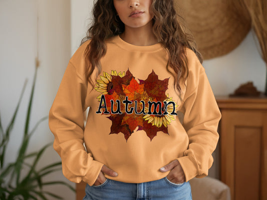 Autumn Sunflower Leaves Design Crewneck product