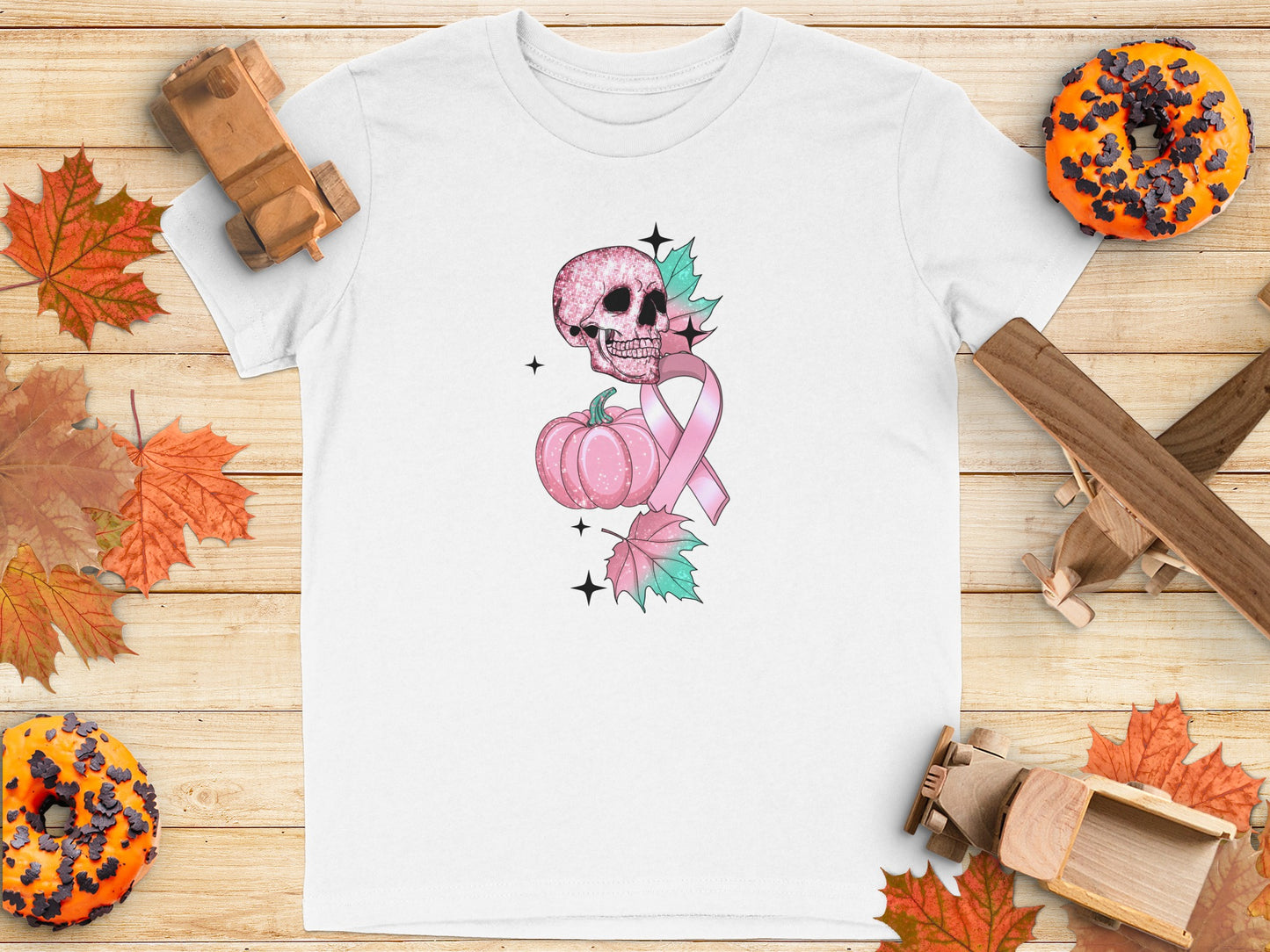 Pink Glitter Skull and Pumpkin Design Shirt product