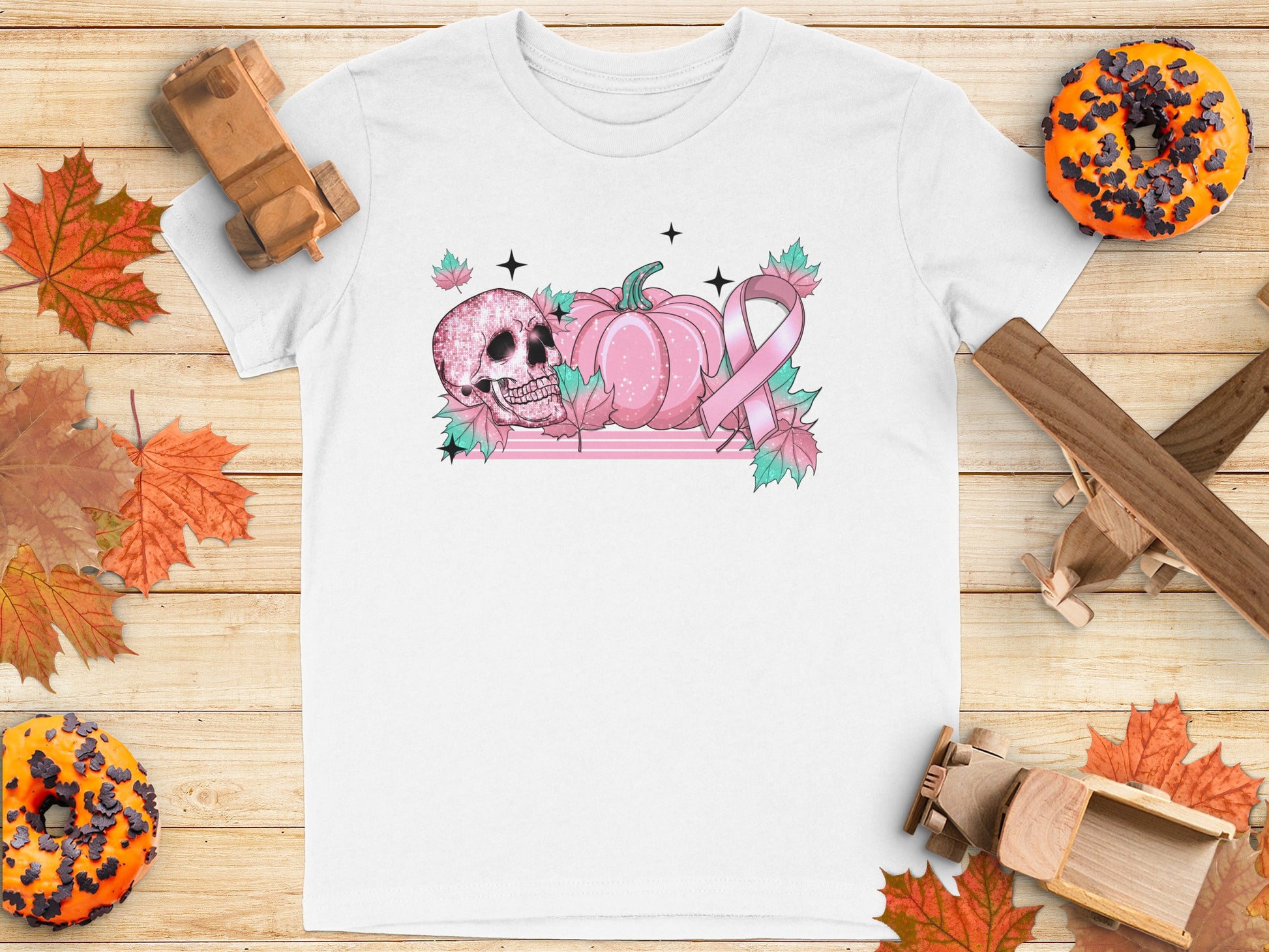 Spooky Pink Pumpkins and Skull Graphic T-Shirt product