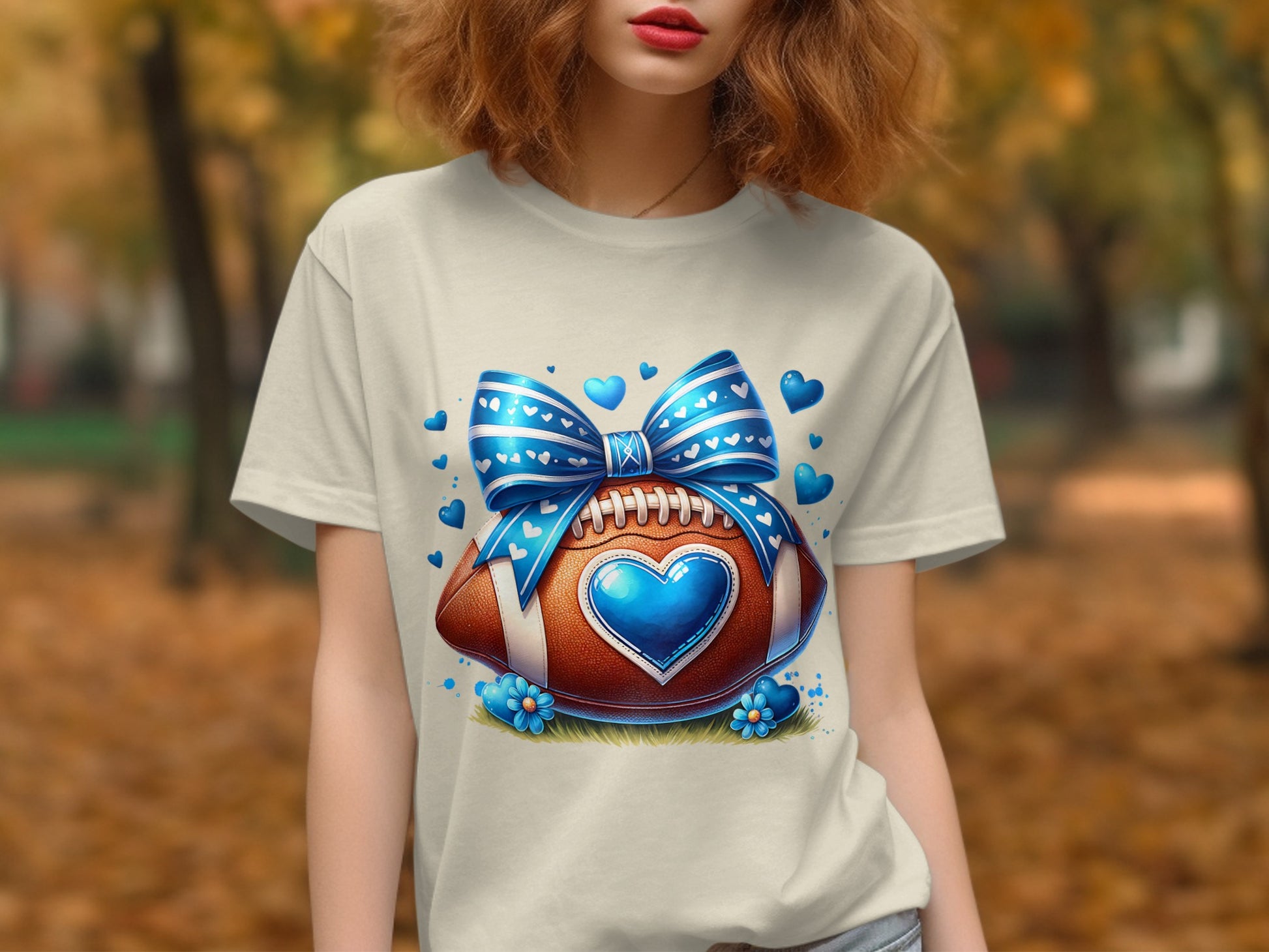 Heart and Bow Adorned Football Graphic T-shirt Product