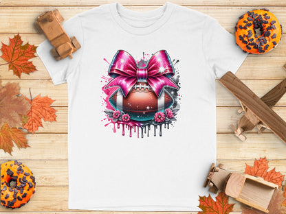 Pink Bow with Football Graphic on White Shirt product