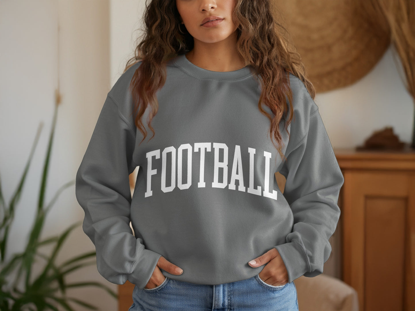 Cozy Gray Football Print Pullover Sweatshirt Product