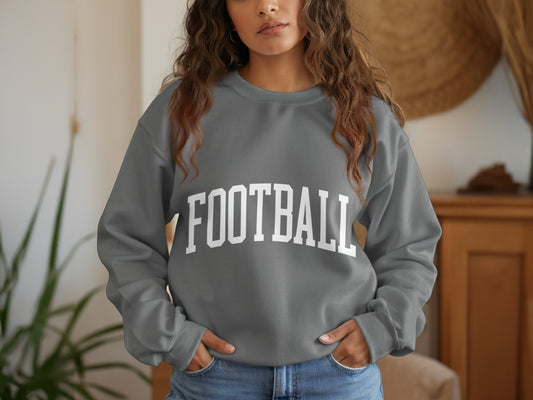 Cozy Gray Football Print Pullover Sweatshirt Product
