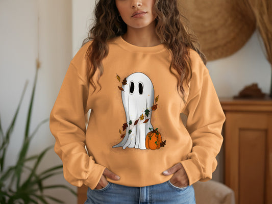 Cute Ghost with Leaves Halloween Sweatshirt product
